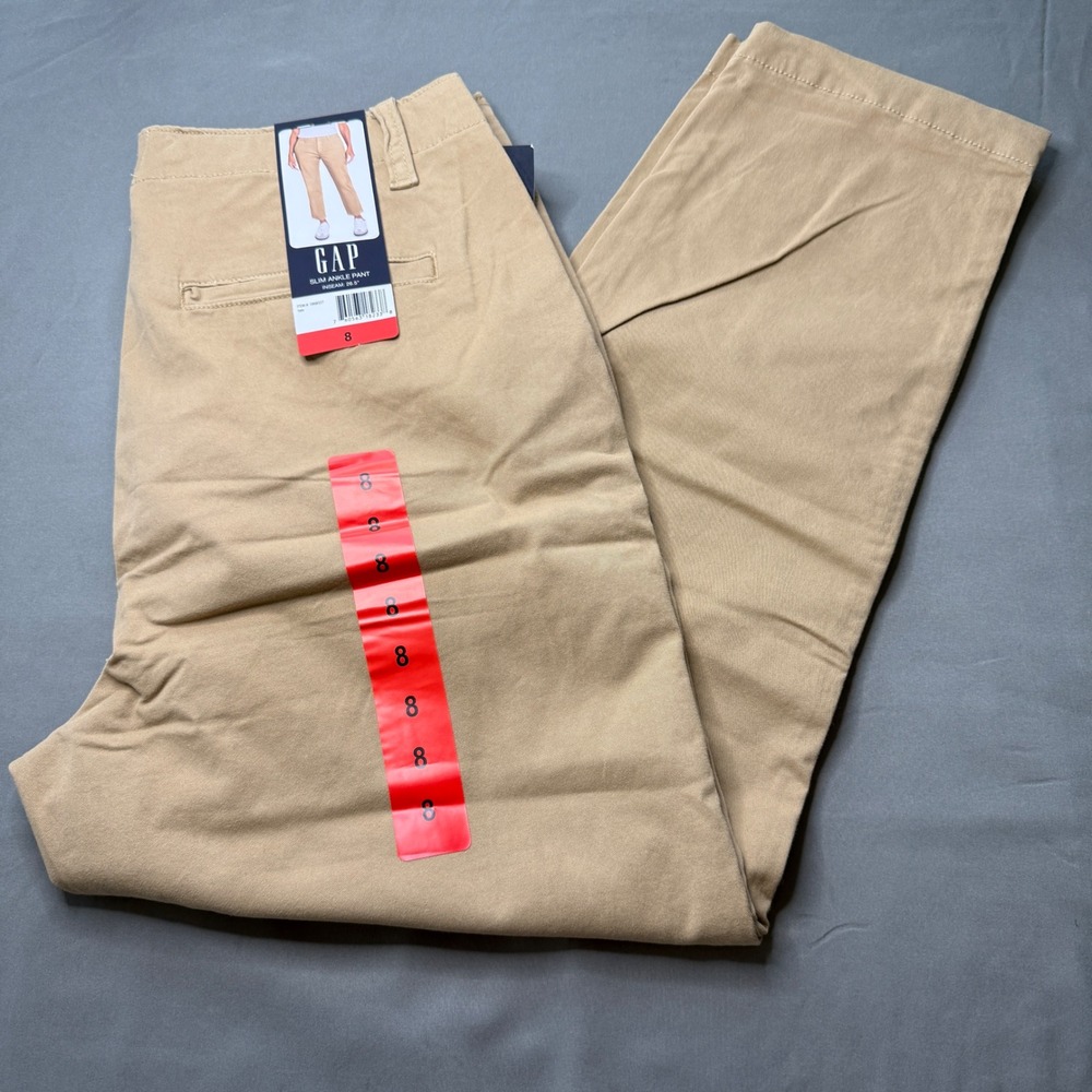 GAP Slim Ankle Pant Womens 8 Tan Chino Khaki Stretch Workwear  NEW